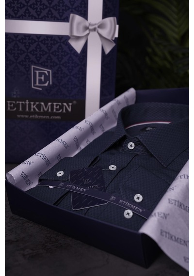 Lacivert Baklava Desen Slimfit Hediye Kutulu Erkek Gömlek Çok Renkli