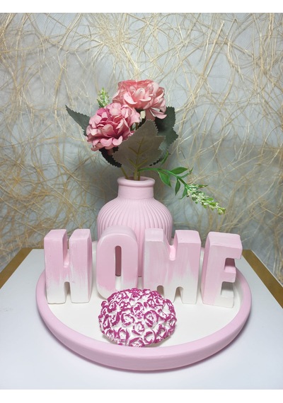 Home Yazılı Vazolu Set Pembe-tabak,vazo,kalp Obje Ve Harfler Pembe