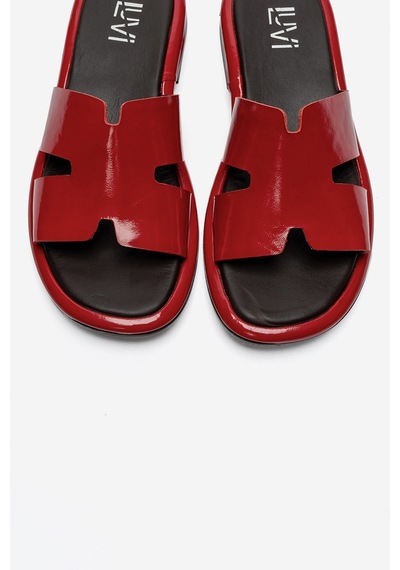 Luvi Shoes Brıo Kırmızı Rugan Hakiki Deri Kadın Terlik