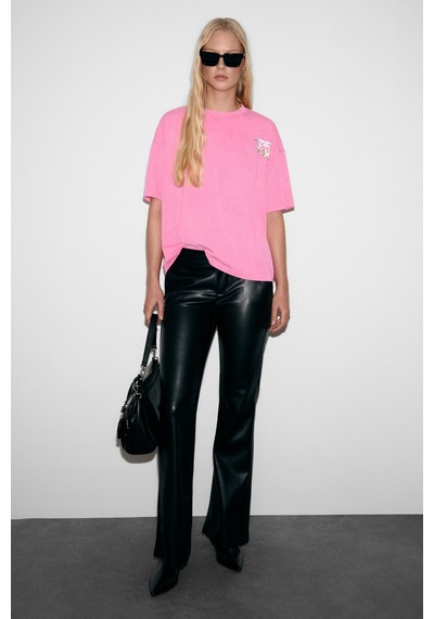Grımelange Rosy Kadın Yumuşak Ve Esnek Kumaşlı Baskı Detaylı Yıkamalı Pembe T-shirt Pembe