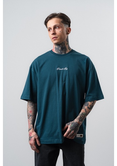 Respire Erkek Private Baskılı Oversize T-shirt Zümrüt Yeşil