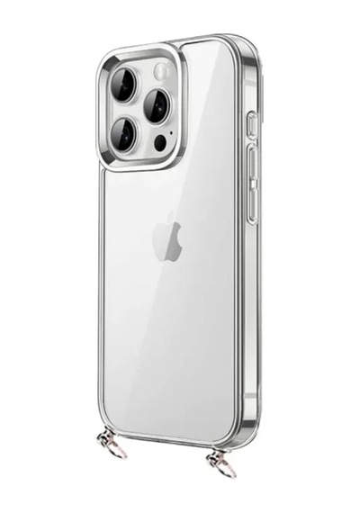 Hippi Apple Uyumlu iPhone 15 Pro Max Şeffaf Askılı Telefon Kılıfı Beyaz - Şeffaf