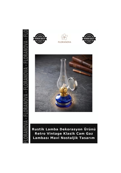 Rustik Lamba Dekorasyon Ürünü Retro Vintage Klasik Cam Gaz Lambası Mavi Nostaljik Tasarım Çok Renkli