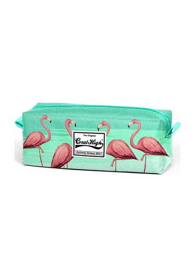 Coral High Tek Gözlü Yeşil Flamingo Desenli Kalem Çantası - Kız