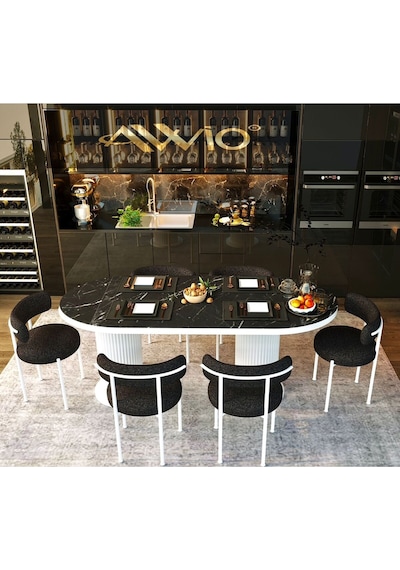 Avvio Lucida Teddy Sandalye 80x140 Yemek Masası Mutfak Masası 6 Sandalyeli Masa Sandalye Takım Siyah Mermer Avvio Lucida Teddy Sandalye 80x140 Yemek Masası Mutfak Masası 6 Sandalyeli Masa Sandalye Takım Siyah Mermer
