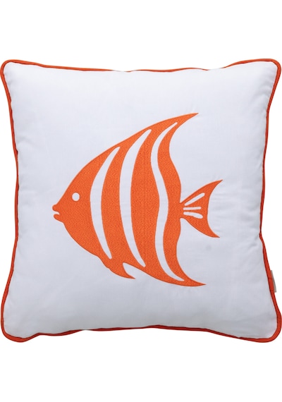 Mudo Home Marin Fısh Nakışlı Kırlent Beyaz Turuncu 50x50 Cm