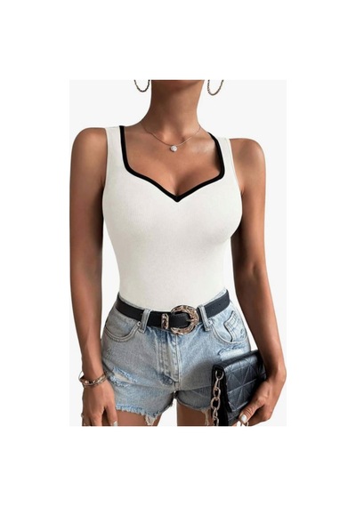 Novalook Kalp Yaka Beyaz Kaşkorse Garni Detaylı Askılı Bluz Beyaz - 846998541 Beyaz