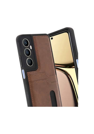 Uryport Realme C65 Sara Kartvizitli Deri Kılıf - Taba
