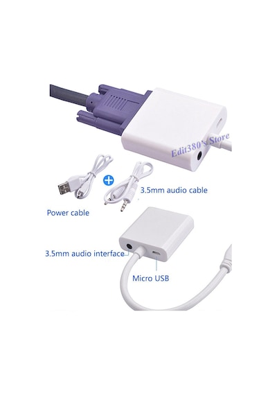 Hdmi To Vga Kablo Ses Çevirici Micro Usb Güç Ps3 Ps4 Xbox 360 Pi