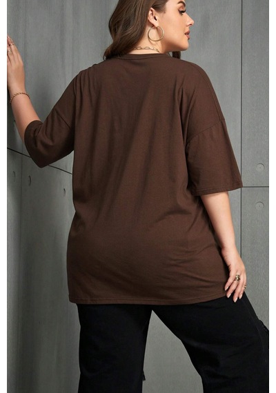 Unisex Special Agent Baskılı Oversize Tshirt Kahverengi
