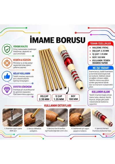 Tesbih İmame Borusu - Dış Çap 2.35 Mm - 10 Adet İşleme Ekipmanı Metalik