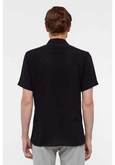 Süvari Siyah Slim Fit Düz Apaş Yaka Gömlek