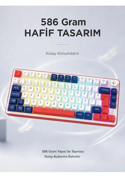 Clicky 75 Beyaz/lacivert/kırmızı Mekanik Hisli Rgb Q Membrane Oyuncu Klavyesi