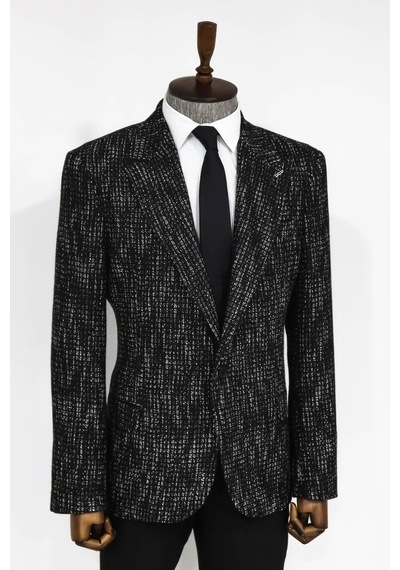 Wessi Desenli Slim Fit Spor Siyah Erkek Ceket - Wessi Siyah