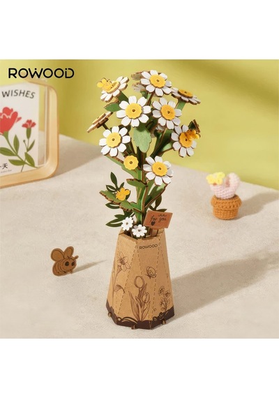 Rowood Tw061 Papatya Çiçeği Chamomile Dıy Minyatür Maket Model Seti Ahşap 3d Wooden Puzzle Model Kit Ahşap Maket Dekoratif Hobi Seti