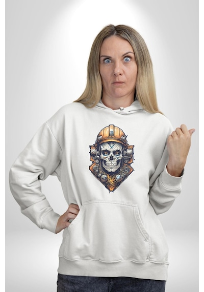 Maden İşcisi Kuru Kafa Kadın Erkek Beyaz Kapüşonlu Sweatshirt Hoodie Beyaz Maden İşcisi Kuru Kafa Kadın Erkek Beyaz Kapüşonlu Sweatshirt Hoodie Beyaz