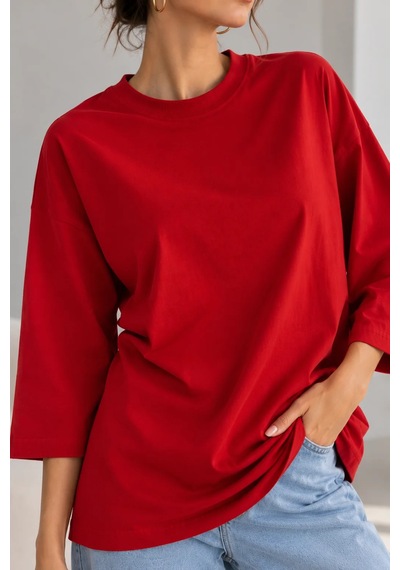 Bb Butik Basic Kadın Oversize Modal Bluz Truvakar Kol Basic Lnc34 Kırmızı