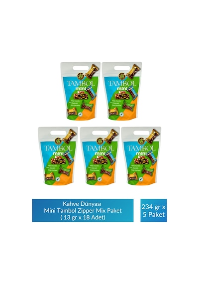 Kahve Dünyası Mini Tambol Zipper Mix Paket 13 Gr X 18 Adet X 5 Paket
