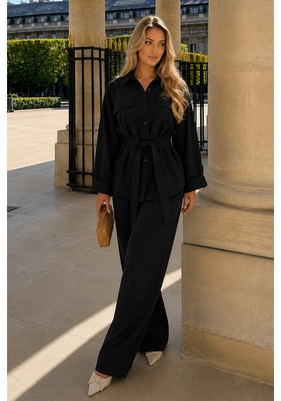 Seeh Siyah Uzun Kollu Oversize Kadın Takım Sh338 Standart