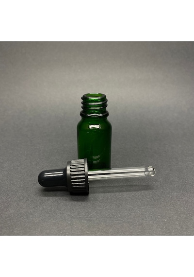 10ml Yeşil Cam Damlalıklı Şişe , Siyah Plastik Kapak , 10 Cc Yeşi