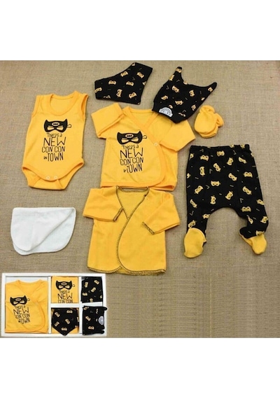 Mai Perla Baby Hastane Çıkış Seti Batman Desenli 8 Li Erkek Bebek Yeni Doğan Sarı
