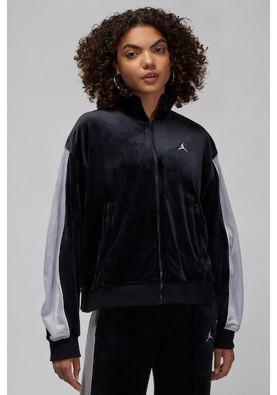 Nike Jordan Flight Full Zıp Velaur Womens Sweatshirt Oversize Kadife Kadın Sweatshirt Siyah Siyah