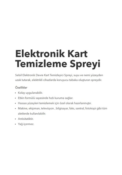 Elektronik Devre Kart Temizleyici 500 Ml Yağsız Genel