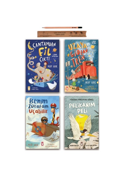 Timaş Çocuk Çantamdan Fil Çıktı - Uzaya Giden Tren - Benim Zürafam Uçabilir - Pelikanım Peli Set 4 Kitap