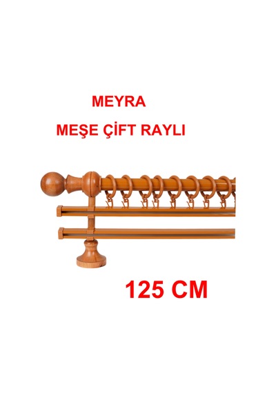 Meyra Demonte Başlıklı Ahşap Rustik Perde Askısı - Çift Raylı -meşe 125 Cm Meşe