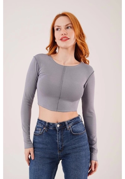 Defymoda Ters Dikişli Basic Antrasit Body Bluz Antrasit