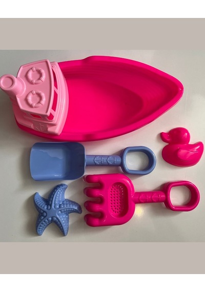 Balıkçı Teknesi Kürek Tırmık Plaj Seti 5 Parçalı Pembe Renk