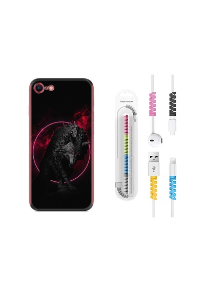 Apple Uyumlu iPhone 7 8 Kılıf Kablo Koruyuculu Black Wolf 1691