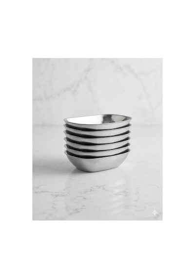 6 Adet Paslanmaz Çelik Kayık Tabak Seti - 17x10 Cm Paslanmaz Çelik Kayık Meze Ve Sunum Tabağı Gümüş