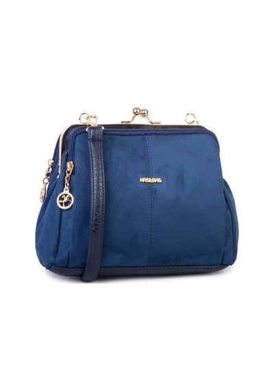 Nas Bag Burslu Klipsli Vintage Omuz Ve Çapraz Çanta 23x20 Cm Ebatlarındadır Lacivert Süet Laci