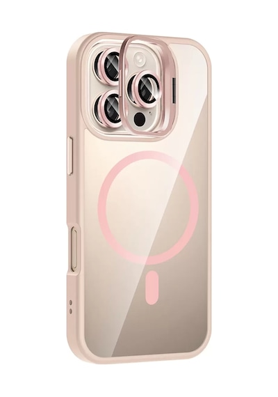 Joko Apple iPhone Uyumlu  16 Pro Max Uyumlu Remim Lensli Magsafe Standlı Kapak - Pembe