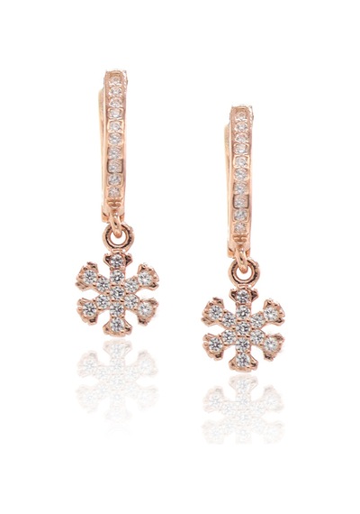 Kar Tanesi Model Zirkon Taşlı Rose Kaplama Bayan Gümüş Küpe 201022763