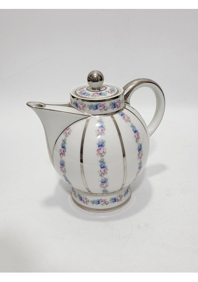 F. Legrand Limoges Çiçek Desenli Porselen Çay Kahve Demliği Çok Renkli