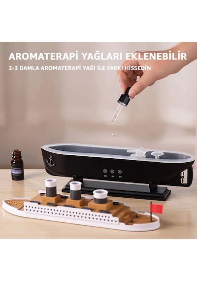Robeve Buharlı Gemi Nemlendirici Hava Nemlendirici Buhar Makinesi Aromaterapi Difüzörü - Zamanlayıcılı - Işıklı - 2 Buhar Modu - Şık Tasarım - Uzaktan Kumandalı - Ev Ofis Için Mükemmel Hediyelik Eşya