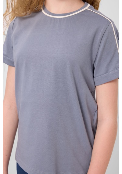 Koyu Mavi Pamuklu O Yaka Standart Fit Basic Kız Çocuk T-shirt - 75177 Koyu Mavi