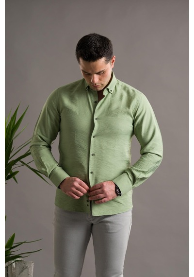 Modtime Slimfit Gofre Kumaş Yaka Düğmeli Uzun Kol Erkek 001