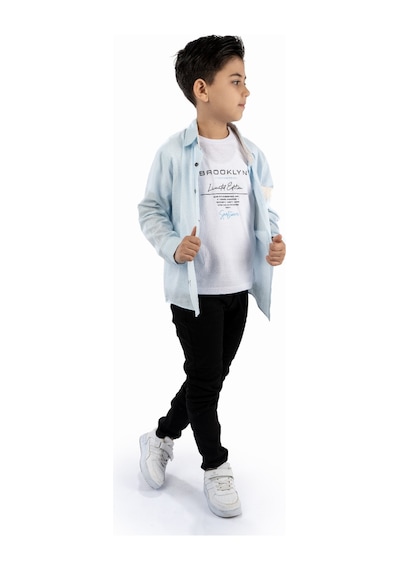 Mnk Baby & Kids Çift Cepli Gömlek , Pantolon , T-shirt 3parça Pamuklu Erkek Çocu Mavi