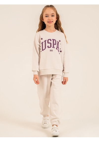 U.S. Polo Assn. Civil Girls 4-8 Yaş Eşofman Takımı - Bej Taş Rengi