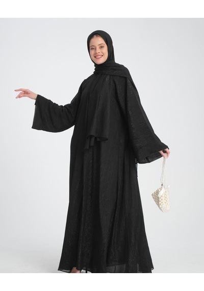 Şakika Kadın Shine Abaya Ferace & Şal - Standart Beden & Farklı Boy Siyah