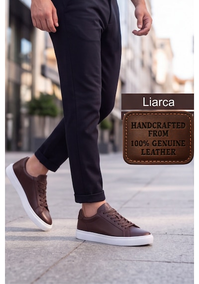 Liarca Ghostwood - Hakiki Deri Sararmaz Faylon Taban Kahverengi Beyaz Erkek Sneaker Ayakkabı Kahverengi - Beyaz