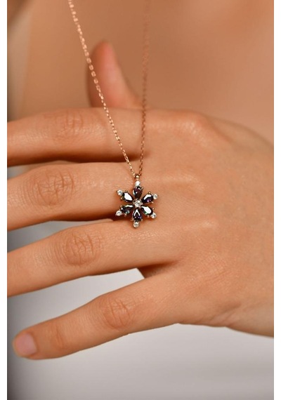 Roza Silver Mistik Topaz Taşlı Rose Lotus Çiçeği Gümüş Kolye Rn10226