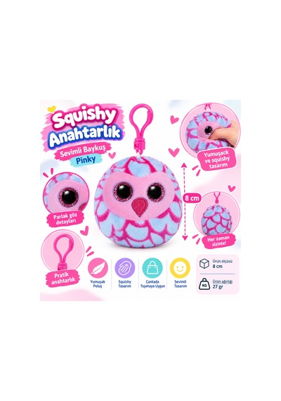Ty Squishy Beanies Peluş Baykuş Anahtarlık Pinky Nhr