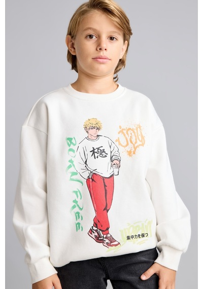 Defacto Overshırt Fıt Bisiklet Yaka İçi Yumuşak Tüylü Kalın Sweatshirt Erkek Çocuk I3177a826wner105 Ekru-er105