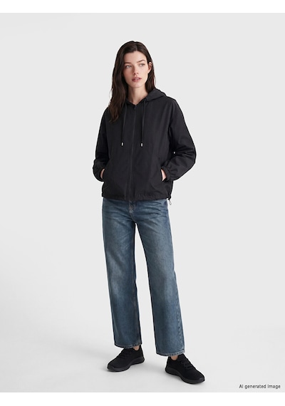 Lcw Comfort Siyah Kapüşonlu Oversize Kadın Yağmurluk