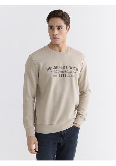 Lcwaıkıkı Classic Bej Bisiklet Yaka Erkek Kalın Sweatshirt