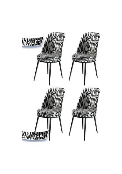 Canisa Concept Dexa Serisi, Üst Kalite Yemek Odası Sandalyesi, Metal Siyah Iskeletli, 4 Adet Zebra Desen Sandalye Zebra Desen Sandalye